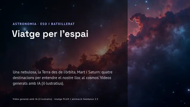 Portada de la presentació «Viatge per l’espai: nebuloses, òrbita, Mart i Saturn»