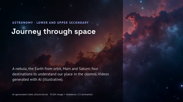 Cover of the presentation “A journey through space: nebulae, orbit, Mars and Saturn”