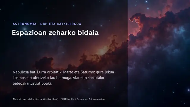 «Espazioan zeharreko bidaia: nebulosak, orbita, Marte eta Saturno» aurkezpenaren azala