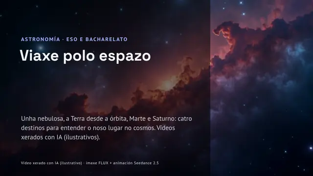 Portada da presentación «Viaxe polo espazo: nebulosas, órbita, Marte e Saturno»