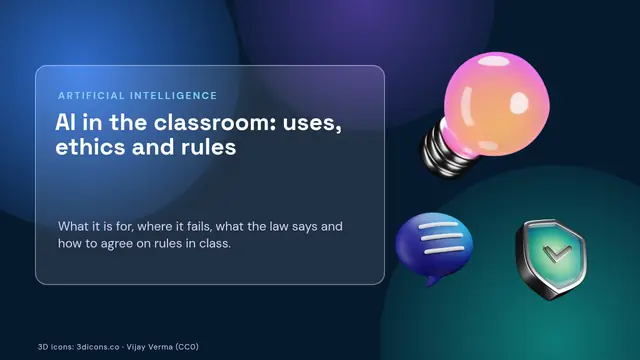 Cover of the presentation “AI in the classroom: uses, ethics and rules”