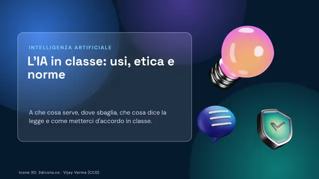 Copertina della presentazione «L'IA in classe: usi, etica e norme»