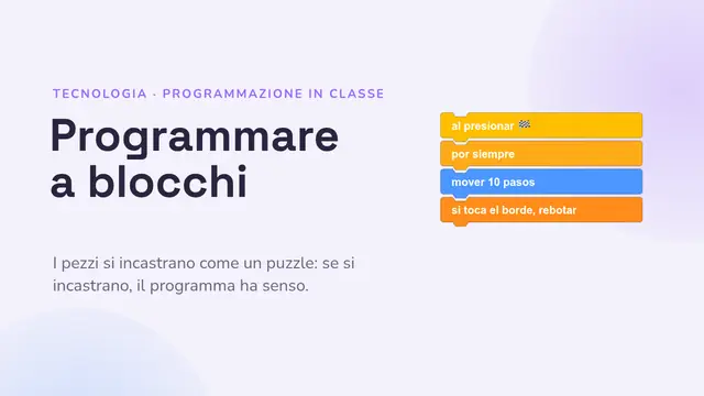 Copertina della presentazione «Programmare a blocchi»