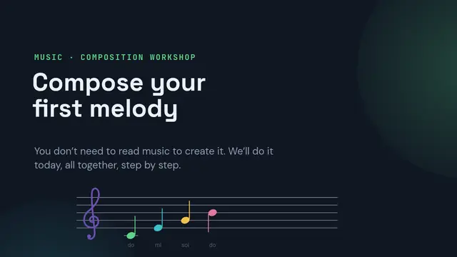 Cover of the presentation “Create your first melody”