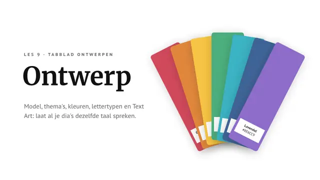Titeldia van de presentatie ‘Ontwerp: model, thema's en kleuren’