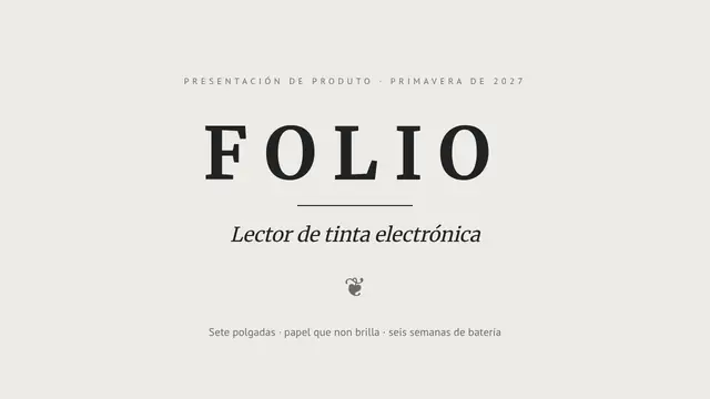 Portada da presentación «Folio: lector de tinta electrónica»