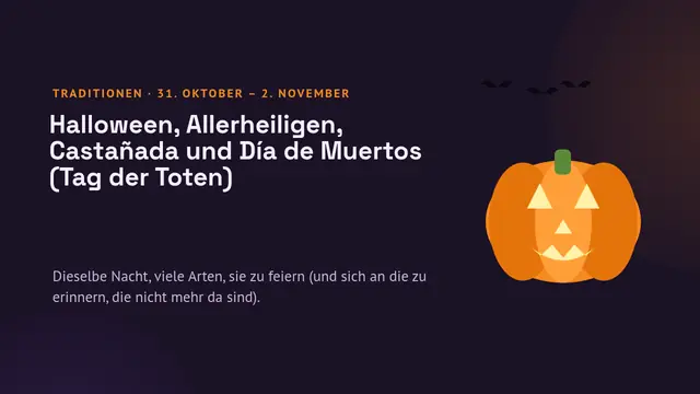 Titelfolie der Präsentation „Halloween, Allerheiligen, Castañada und Tag der Toten“