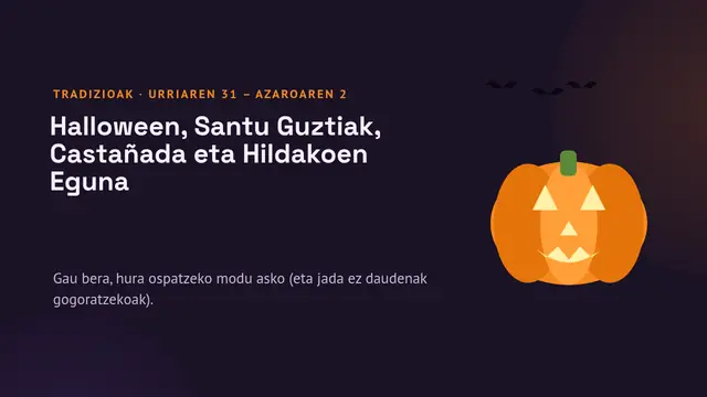 «Halloween, Santu Guztiak, Castañada eta Hildakoen Eguna» aurkezpenaren azala