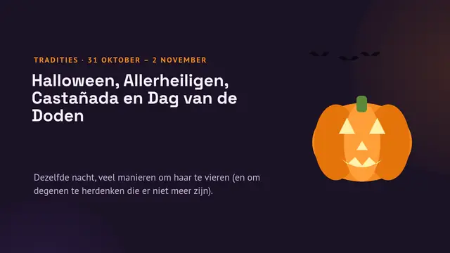 Titeldia van de presentatie ‘Halloween, Allerheiligen, Castañada en Dia de Muertos’
