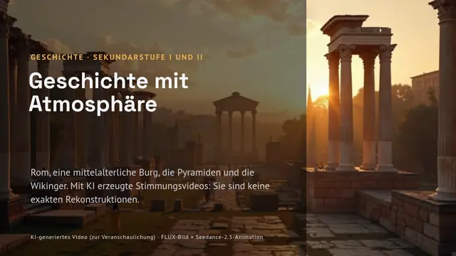 Titelfolie der Präsentation „Geschichte mit Atmosphäre: Rom, Burgen, Pyramiden und Wikinger“