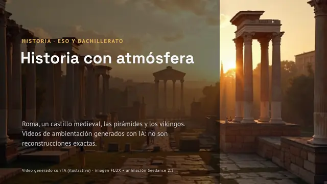 Portada de la presentación «Historia con atmósfera: Roma, castillos, pirámides y vikingos»