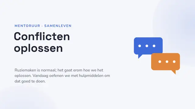 Titeldia van de presentatie ‘Mentoruur: conflicten oplossen’