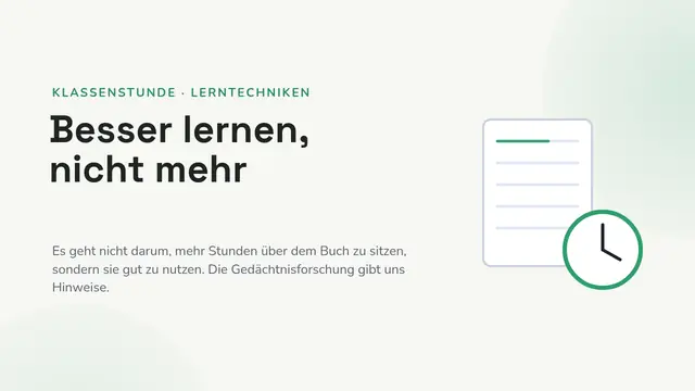Titelfolie der Präsentation „Klassenlehrerstunde: besser lernen, nicht mehr“