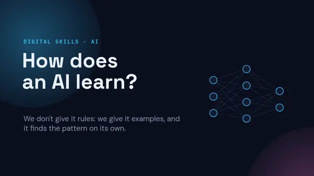 Cover of the presentation “How does an AI learn?”