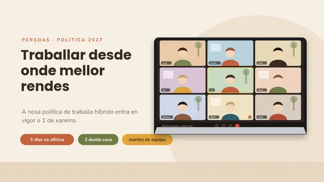Portada da presentación «Política de traballo híbrido»