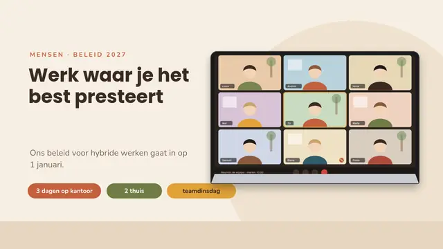 Titeldia van de presentatie ‘Beleid voor hybride werken’