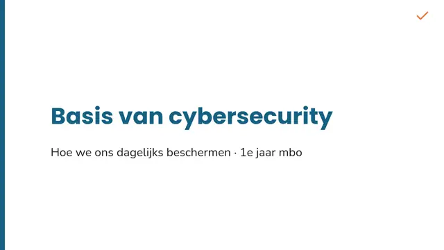 Titeldia van de presentatie ‘Les: basiskennis cyberbeveiliging’