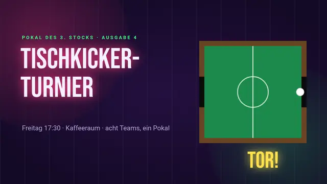 Titelfolie der Präsentation „Tischkicker-Turnier im Büro“