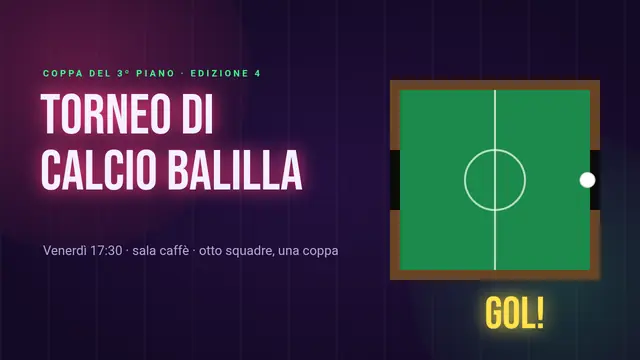 Copertina della presentazione «Torneo di calciobalilla in ufficio»