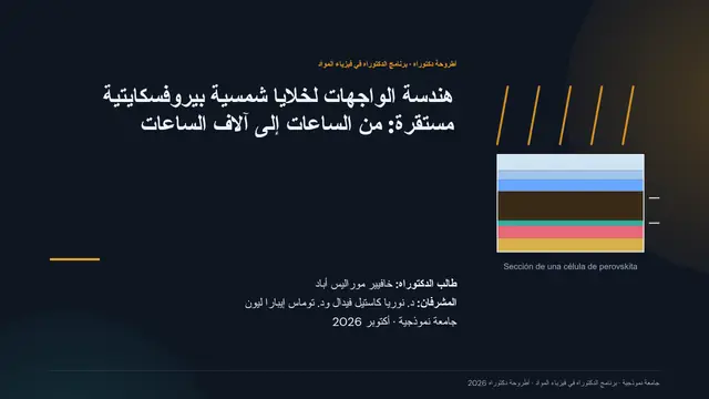 غلاف العرض التقديمي «مناقشة أطروحة الدكتوراه: فيزياء المواد»