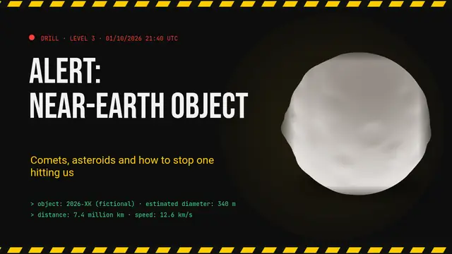 Cover of the presentation “Planetary defence: a drill”