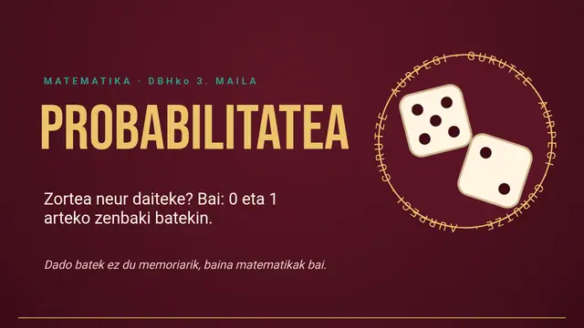 «Probabilitatea: zortea neurtzea» aurkezpenaren azala