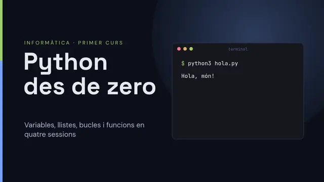 Portada de la presentació «Programació en Python»
