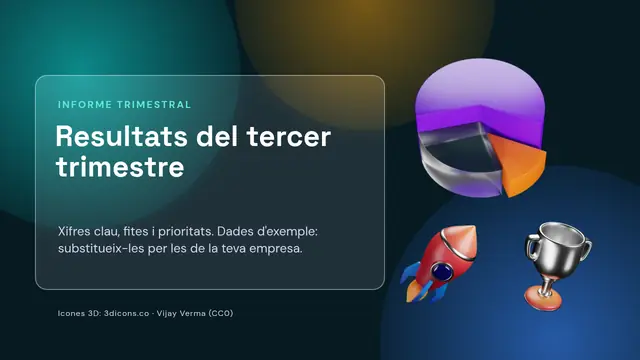 Portada de la presentació «Resultats del trimestre en icones 3D»