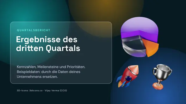 Titelfolie der Präsentation „Quartalsergebnisse in 3D-Icons“