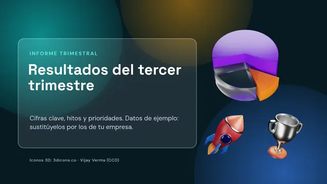 Portada de la presentación «Resultados del trimestre en iconos 3D»