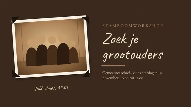 Titeldia van de presentatie ‘Sepia-album: zoek je grootouders’