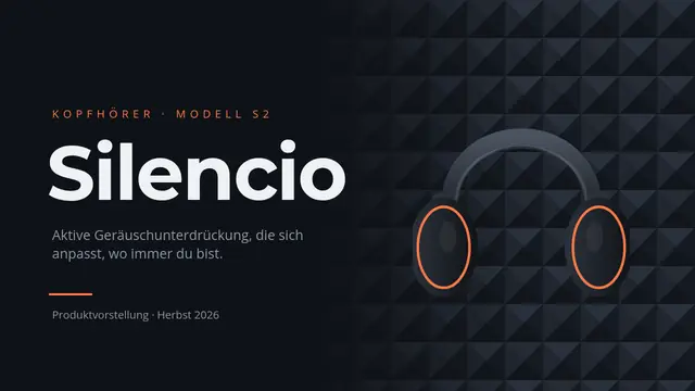 Titelfolie der Präsentation „Silencio: Kopfhörer mit Geräuschunterdrückung“
