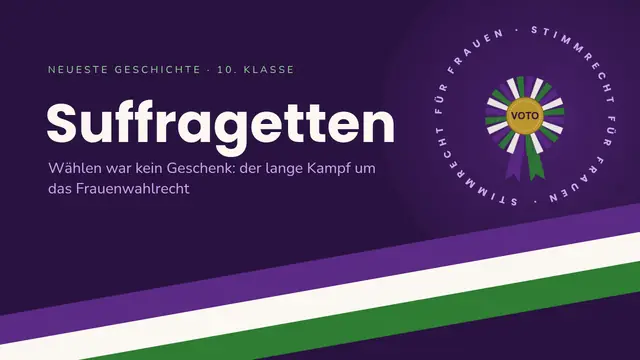 Titelfolie der Präsentation „Suffragetten: das Frauenwahlrecht“