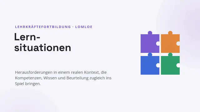 Titelfolie der Präsentation „Lehrkräftefortbildung: Lernsituationen“