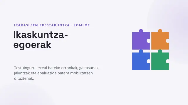«Irakasleen prestakuntza: ikaskuntza-egoerak» aurkezpenaren azala