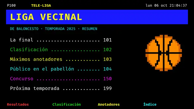 Portada de la presentación «Teletexto: la liga vecinal»