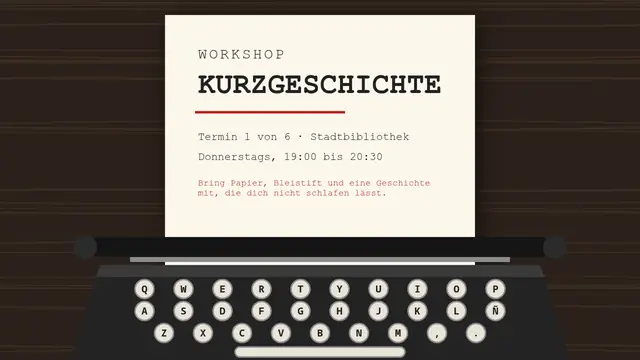 Titelfolie der Präsentation „Schreibmaschine: Kurzgeschichten-Workshop“