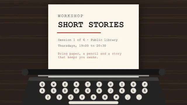 Cover of the presentation “Typewriter: a short story workshop”