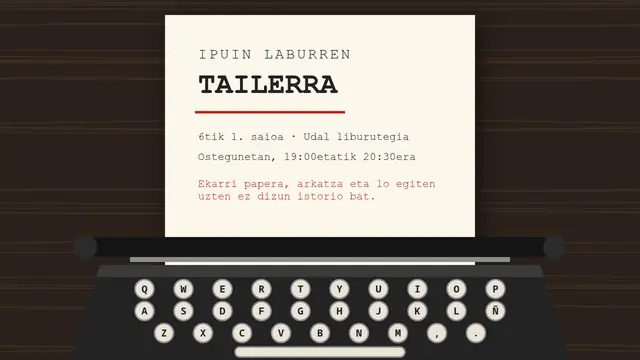 «Idazmakina: ipuin-tailerra» aurkezpenaren azala