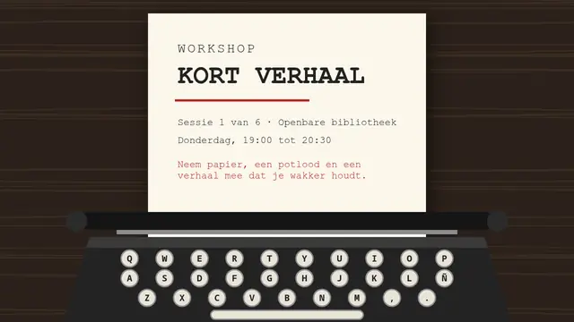 Titeldia van de presentatie ‘Typemachine: workshop kort verhaal’