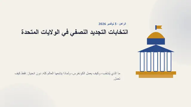 غلاف العرض التقديمي «انتخابات التجديد النصفي في الولايات المتحدة (3 نوفمبر 2026)»