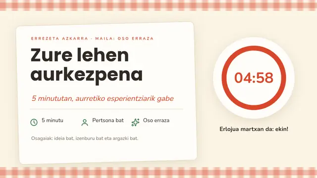 «Zure lehen aurkezpena 5 minututan» aurkezpenaren azala